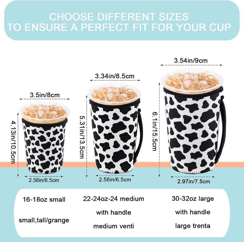 3 Pack  Iced Coffee Sleeves for Iced Coffee Cups or Drinks  Neoprene Insulated Sleeves for Hot and Cold Drinks from , Dunkin, And More (Cows)
