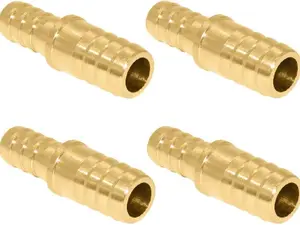 Brass Hose Barb Reducer, 1/4" to 3/16" Barb Hose ID, Reducing Barb Brabed Fitting Splicer Mender Union Air Water Fuel (Pack of 4)
