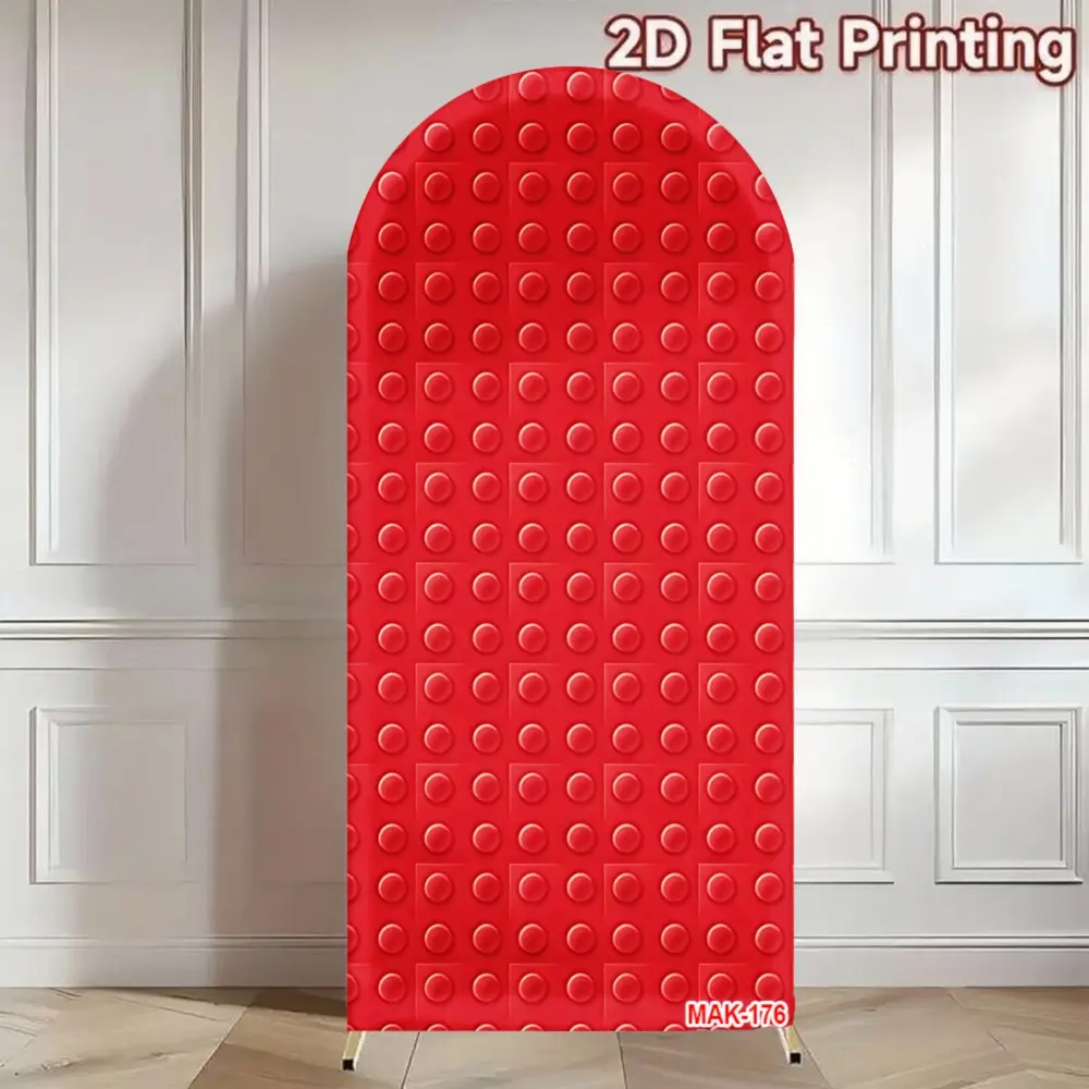 Red Building Block Arch Backdrop Cover Double-Sided Soft Fabric for Birthday Party Baby Shower Wedding Decor Background