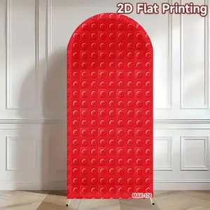 Red Building Block Arch Backdrop Cover Double-Sided Soft Fabric for Birthday Party Baby Shower Wedding Decor Background