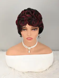Short Pixie Wigs, Wine Curly Synthetic Hair Wigs, Natural Wavy Pixie Cut Wig, Short Curly Layered Pixie Wig
