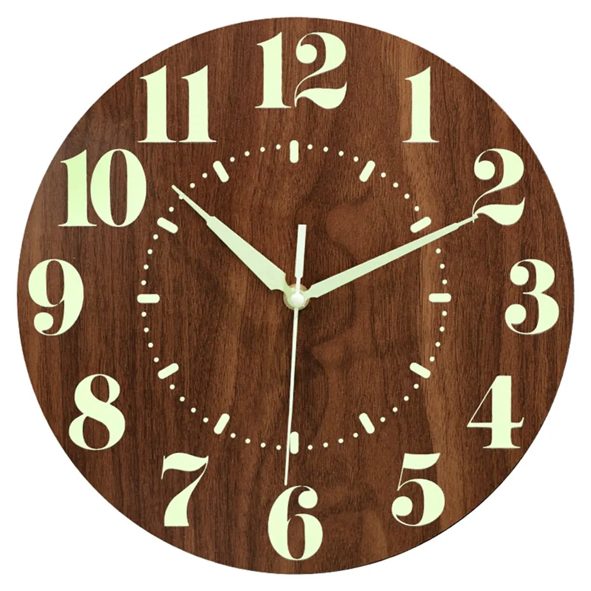12-Inch Round Modern Silent Quartz Wooden Wall Clock - Battery-Powered, Glowing Hands, Luminous, Non-Ticking Home Supplies Decoration for Bedroom, Room Decor