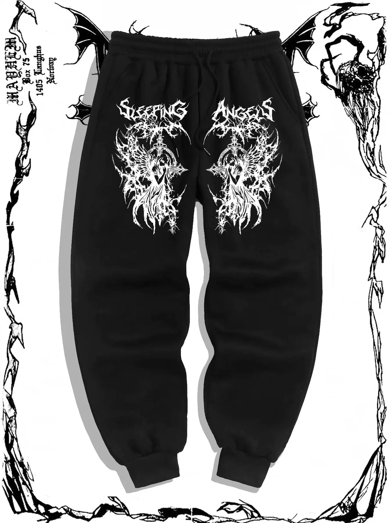Men's Gothic Style Angel Wing Embroidery Sweatpants, Regular Fit Casual Comfy Jogger Pants for Daily Wear, Men's Trousers for Spring & Fall