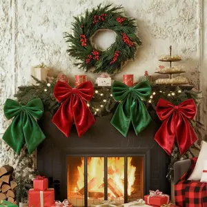 Red Green Big Bow Decor 23 x 11 Inch Christmas Bows for Wreaths Decrations  Large Green Red Satin Bows Decor Giant Bow  Party for Xmas  Wrapping  Shower Wedding (4 Pack)