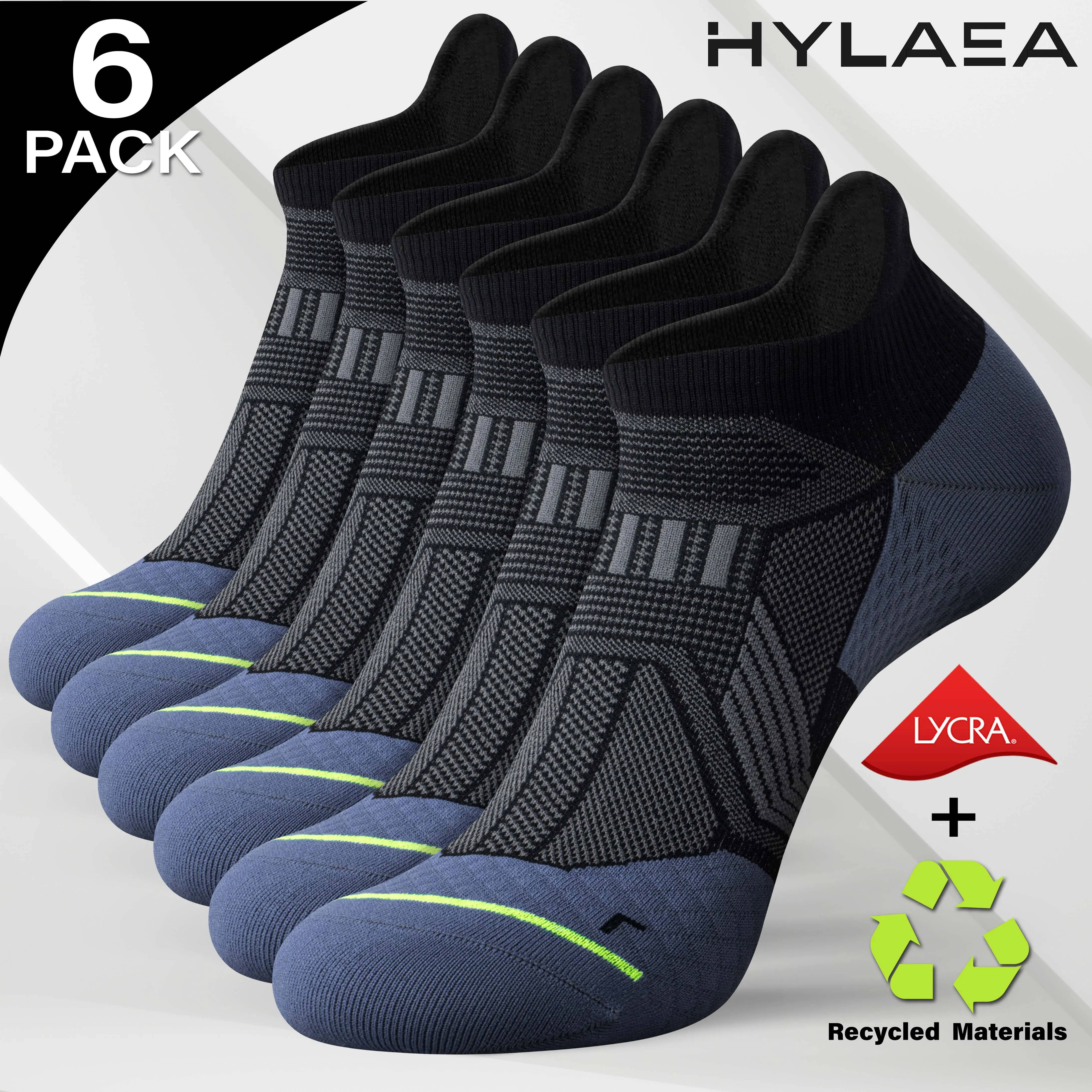 Hylaea 6 Pair COOLMAX Fabric No Show Socks Mint-scented Moisture-Wicking Quick Dry Stylish Socks for Daily Wear