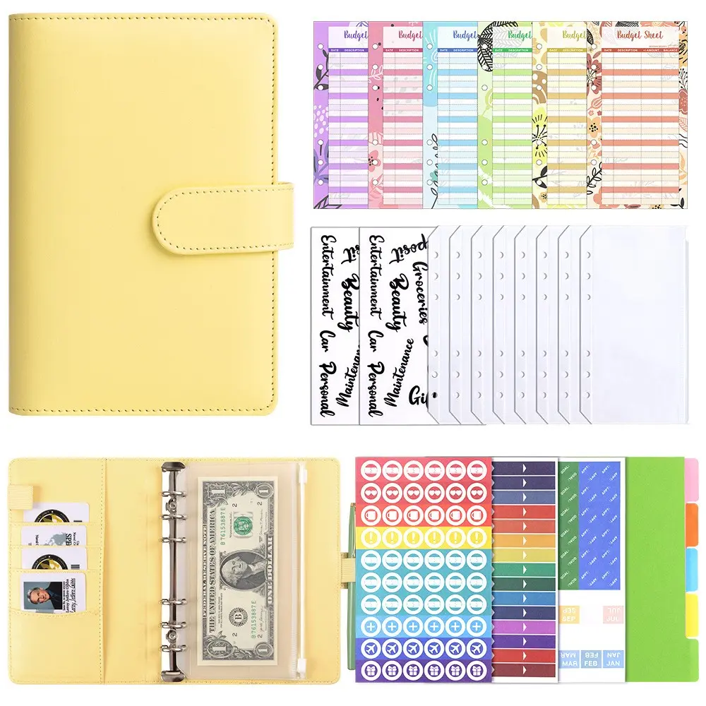 A6 Loose-Leaf Notebook Set, Detachable PU Leather Undated Budget Planner, Maroon Color Zipper Design, Ideal for Cash Management & Personal Organization