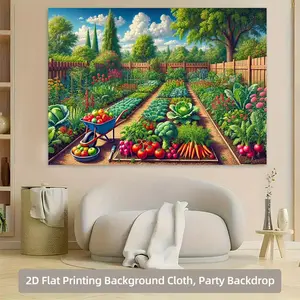 2D Flat, 2D Flat Printing Backdrop Banner 1pc, A Vibrant Vegetable Garden Background Cloth, Multipurpose Polyester Durable Wall Covering, for Living Room Bedroom Office Home Outdoor Decor/ Party De