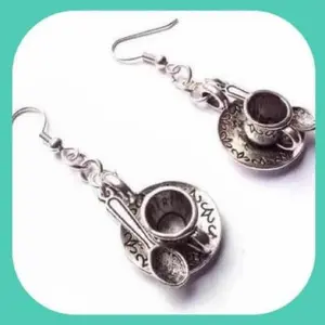New Whimsical Adorable Teacup ️ Saucer Pewter Earrings W/Spoons