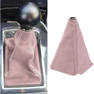 Car Shift Boot Cover, Stick Shift Cover, Suede Leather Manual/Automatic Shifter Boot Dust Sleeve, Car Accessories Vehicle Transmission Lever Protector Fit for Sedan Truck (Pink/White)