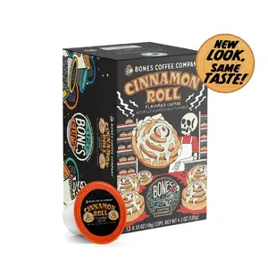 Bones Coffee Company Cinnamon Roll Flavored Coffee Pods | 12ct Kcups Beverage Flavored Bean Sugar