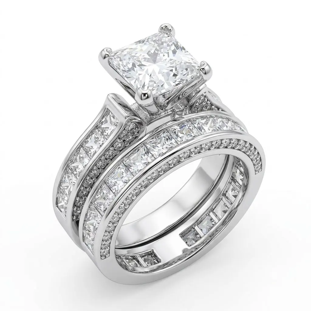 Women's Square-Cut Zirconia Matching SetGift for Girlfriend or Wife Jewelry Unique Sparkling Stones Engagement Ring Luminous Ring Heirloom Wedding Ring  Synthetic Moissanite Ring Jewelry Copper Band Perfect Birthday Engagement Wedding