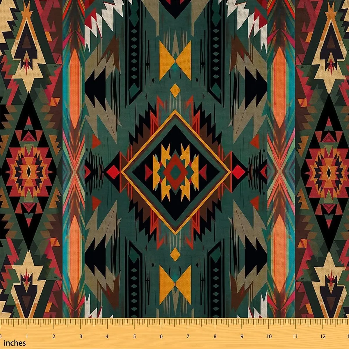 Southwest Geometric Fabric Tribal Native Design Upholstery Fabric Chairs Deep Green Home DIY Projects,Indoor Decor Soft Flannel