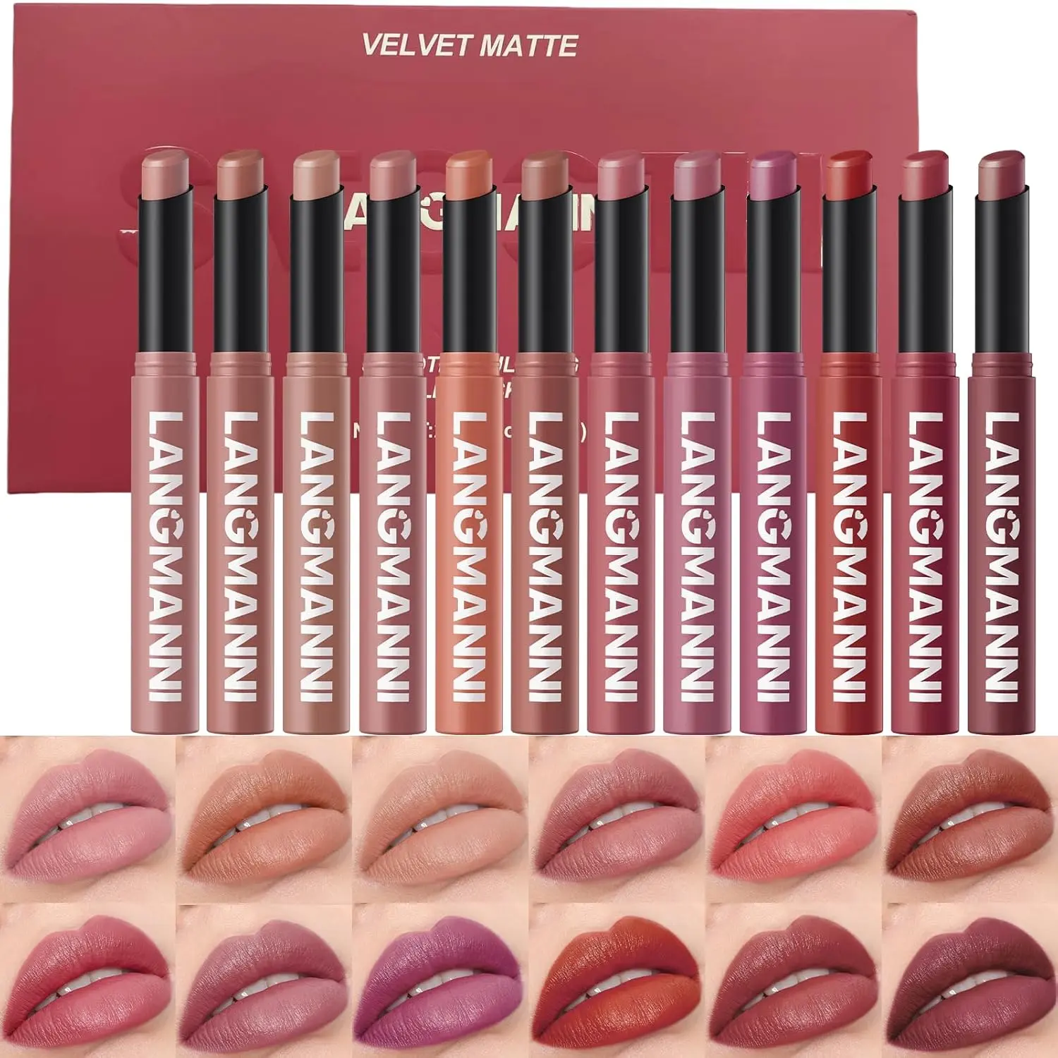 12 Pcs Velvet Matte Lipstick Set – Nude to Dark High-Pigment Waterproof Lipsticks, Long-Lasting Soft Matte Lip Color – Beauty Gift for Women & Girls