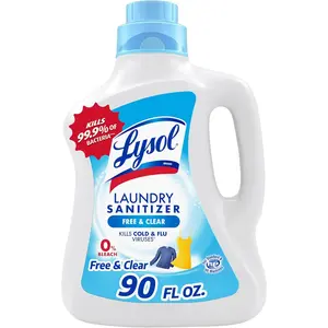 Lysol Laundry Sanitizer Additive, Free & Clear, Free from Fragrance and Dyes, 0% Bleach Laundry Sanitizer, Bacteria-causing Laundry Odor Eliminator, Unscented, 90 Fl Oz (Pack of 1) - Package May Vary