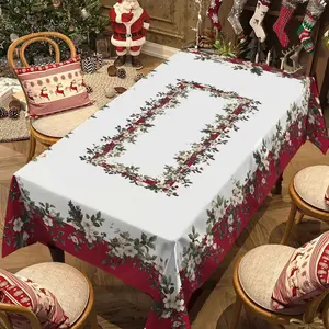 Rectangular Tablecloth with Christmas Flower Pattern, Indoor and Outdoor Use, Home Kitchen Dining Decor, Holiday Party Wedding Decoration, Picnic Table Cover