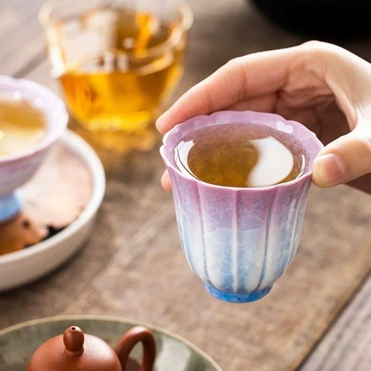 T14. Kiln-Changed Crystal Glaze Kung Fu Teacup, Ceramic Masterpiece Cup, Personalized Tea Tasting Cup