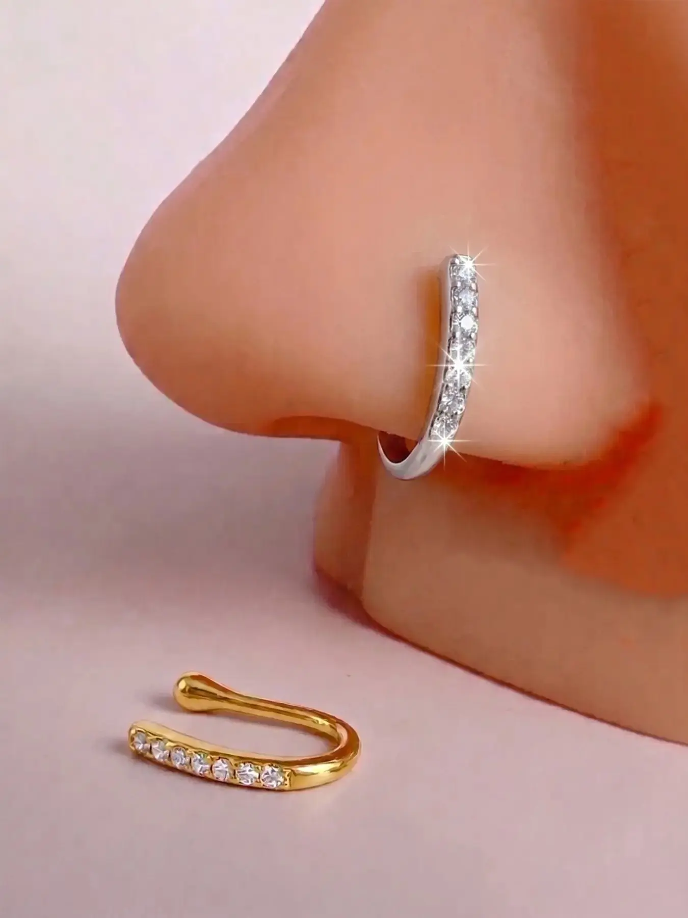 U-Shaped Non-Piercing Nose Ring Set, Simple Nose Clips and Body Jewelry for Unpierced Nostrils, Daily Wear, Parties and Festivals