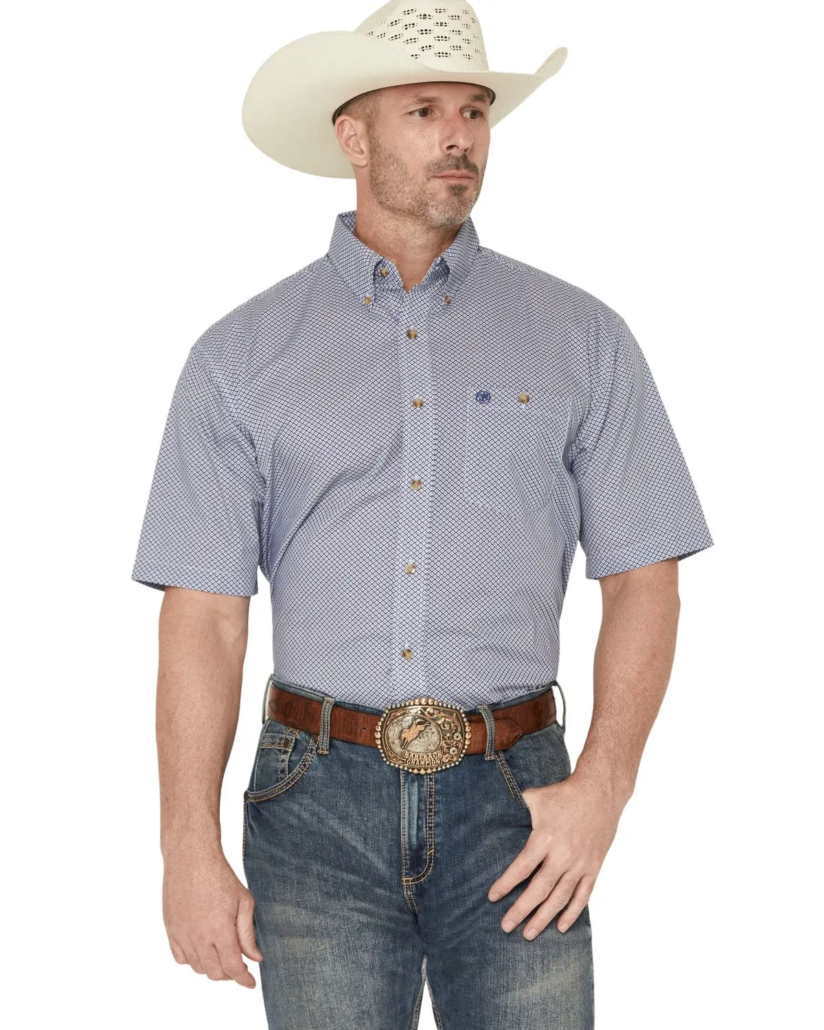 Wrangler Men's Men'S Classics Geo Print Short Sleeve Button-Down Western - 112379201