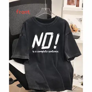 Washed T-shirt NO is a Complete Sentence – Bold Statement Slogan Tee, Regular Fit Round Neck Casual Shirt