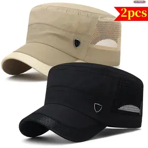 Men's 2-Piece Quick-Dry Sun Hat Set - Breathable Mesh Cap, Lightweight Sports Headgear, Adjustable Buckle Closure, Ideal for Outdoor Activities, Men's Accessories