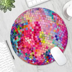Fashionable Pastel Disco Ball Gaming Round Mouse Pad, Decorative Desk Protector with Rubber Anti-Slip Lock Edge, Washable Small Size for PC, Laptop Games, Work & Home Use, Perfect Gift for Boys, Girls & Kids