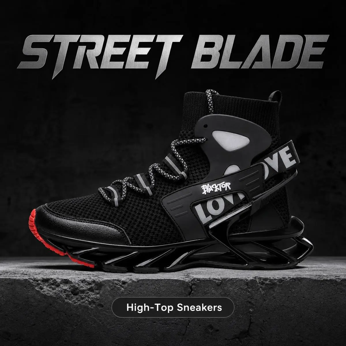 Zovrwin Black Red High Top Blade Mesh Sneakers Breathable Shock Absorbing Casual Sport Shoes Walking Shoes Casual Training Footwear Athletic Outdoor