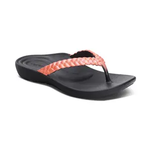 Aetrex Vicki Braided Thong Sandal - Coral Gloss | Arch Support Sandals for Foot Pain Relief & All-Day Comfort | Lightweight Walking Flip Flops