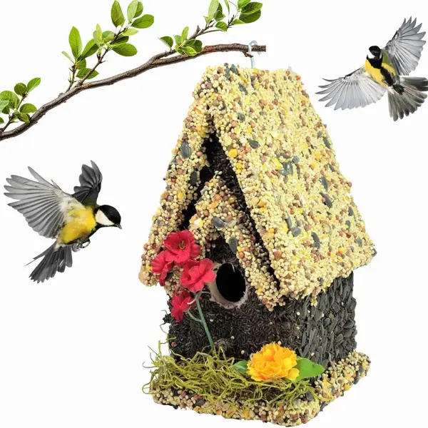 Edible Bird Feeder - Light Roof Tall Birdhouse (Re-Seedable!)