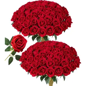 60 PCS Red Roses Artificial Flowers, Fake Roses with Stems Realistic Silk Roses for DIY Wedding Bouquets Tables Centerpieces Arrangements Party Baby Shower Birthday Home Decor Gift for Her