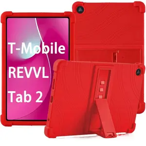 Soft Silicone Tablet Case for T-Mobile Revvl Tab 2 10.1 Inch 2025 with Adjustable Bracket for Kids Camera Protection Portable Screen Guard