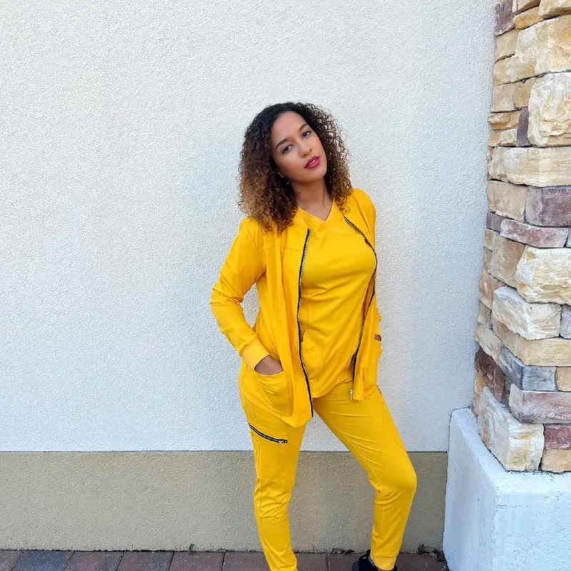 Revolution 3 Piece Scrub Set Mustard Yellow Royal Blue & Bright Orange Women's Fashion Uniforms with Cargo Pockets and Soft Material