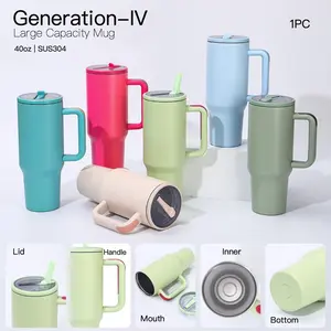 40oz Leak-Proof Stainless Steel Travel Mug/Cup With Lid, Straw, And Handle, Suitable For Hot/Cold Beverages Drinkware Water Bottle, Insulated Travel Cup