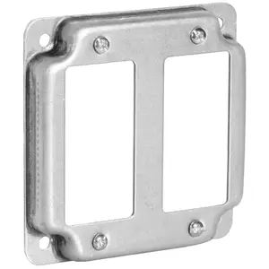 2-Gang Rocker Switch Electrical Box Cover - 4 Inch Square 1/2 Inch Raised Galvanized Steel Cover for Exposed Work - Surface Mount Junction Box Cover for Double Rocker Switches