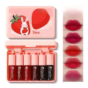[New Deal] - 6 Colors Lip Tint Stain Mini Liquid Lipstick, Lip Gloss for Women, Blush for Cheeks, Lip Stain Long Lasting Waterproof, Lip Makeup, Cute Stuff, Non-Stick Cup, High Pigment, Vivid Color