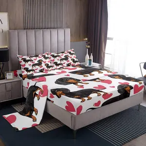 Sausage Dog Bed Sheets Set Dachshund Deep Pocket Fitted Sheet Puppy Dog Bedding Sets Cute Pet Soft Bed Set Black Pink