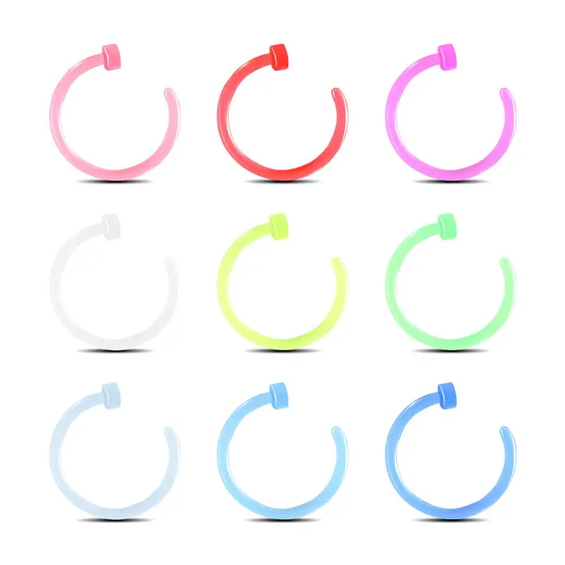 Oufer 20G 9PCS Pack Colorful Acrylic Nose Hoop Ring