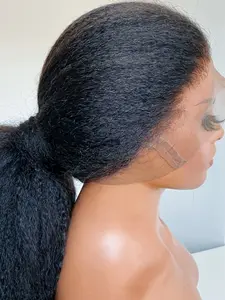 Fashion Ultra Soft Yaki 30 Inch 180 Density Lace Front Wig, Pre-Beled Straight Hair, Daily Use, All Seasons