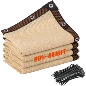 90% Fence  Screen,3x10FT Shade Cloth Outdoor, Balcony  Screen, Decor Fence Covering  Patio,Blockage High Density Mesh for Yard/Garden/, with  Zip Ties-Beige