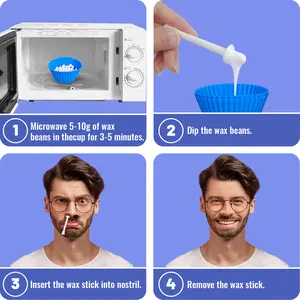 Nose Wax Kit Men Nose Hair Removal Wax Kit For Men & Women | Safe Quick Painless Nasal Waxing| 30 Applicators | 12 Mustache Guards | 15-20 Times Usage