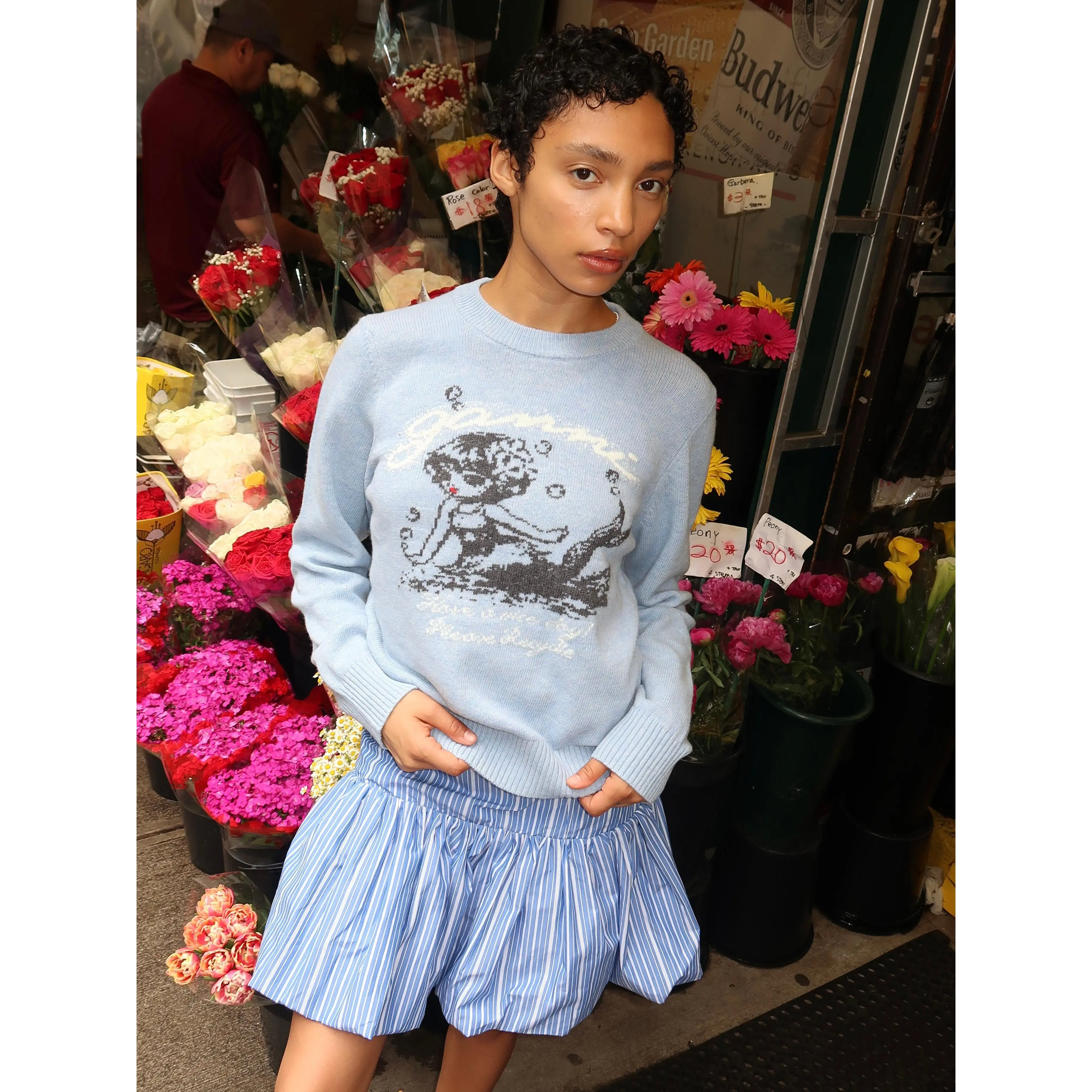 Graphic Wool Sweater Mermaid in Soft Chambray