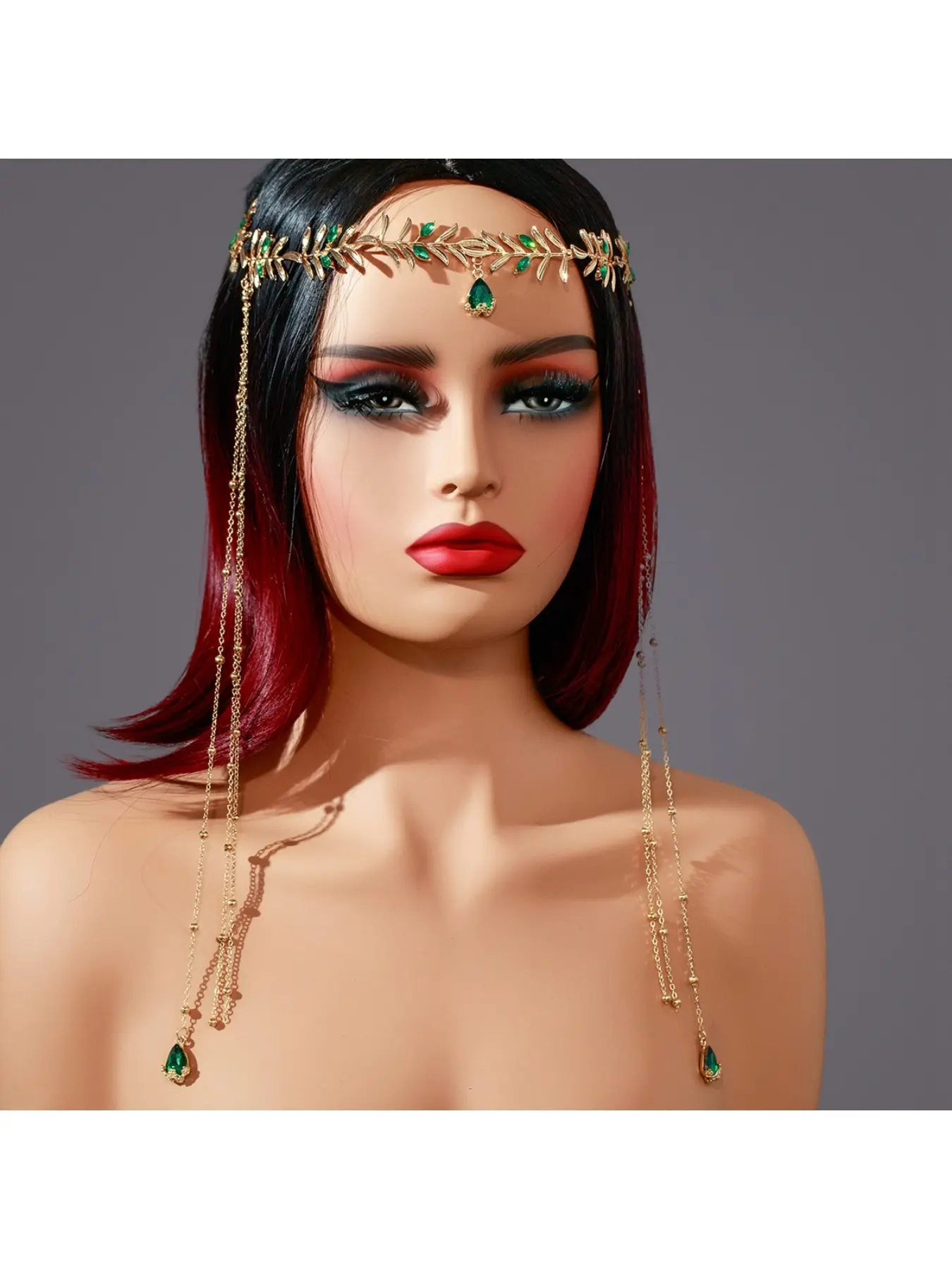 Cross-border New Arrival Headwear Fashion Fresh Forest Style Tree Leaf Green Gemstone Water Drop Chain Fringe Head Chain Forehead Accessories