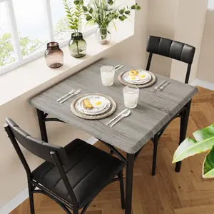 2-Person Dining Table Set (3 Pieces) - Square Kitchen Table & Cozy Upholstered Chairs,Ideal Small-Space Dining Set, Practical 2-Seater Table Set for Kitchen Apartments
