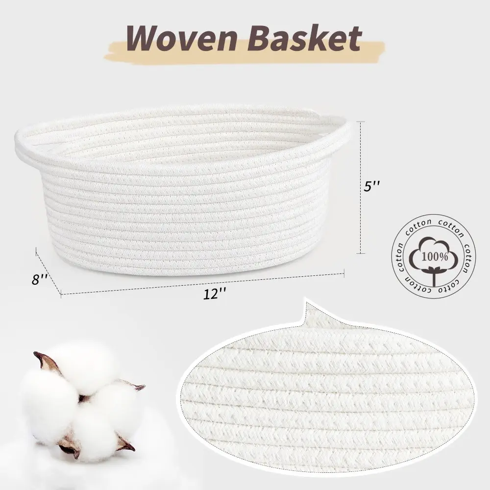 Woven Basket Gift Set with Handle, Small White Woven Storage Basket Organizer, Cute Decorative Gift Basket for Birthday, Mother's Day, Baby Shower, Easter, Holiday, Picnic, Party Favor, Treats, Home Storage, Crafts