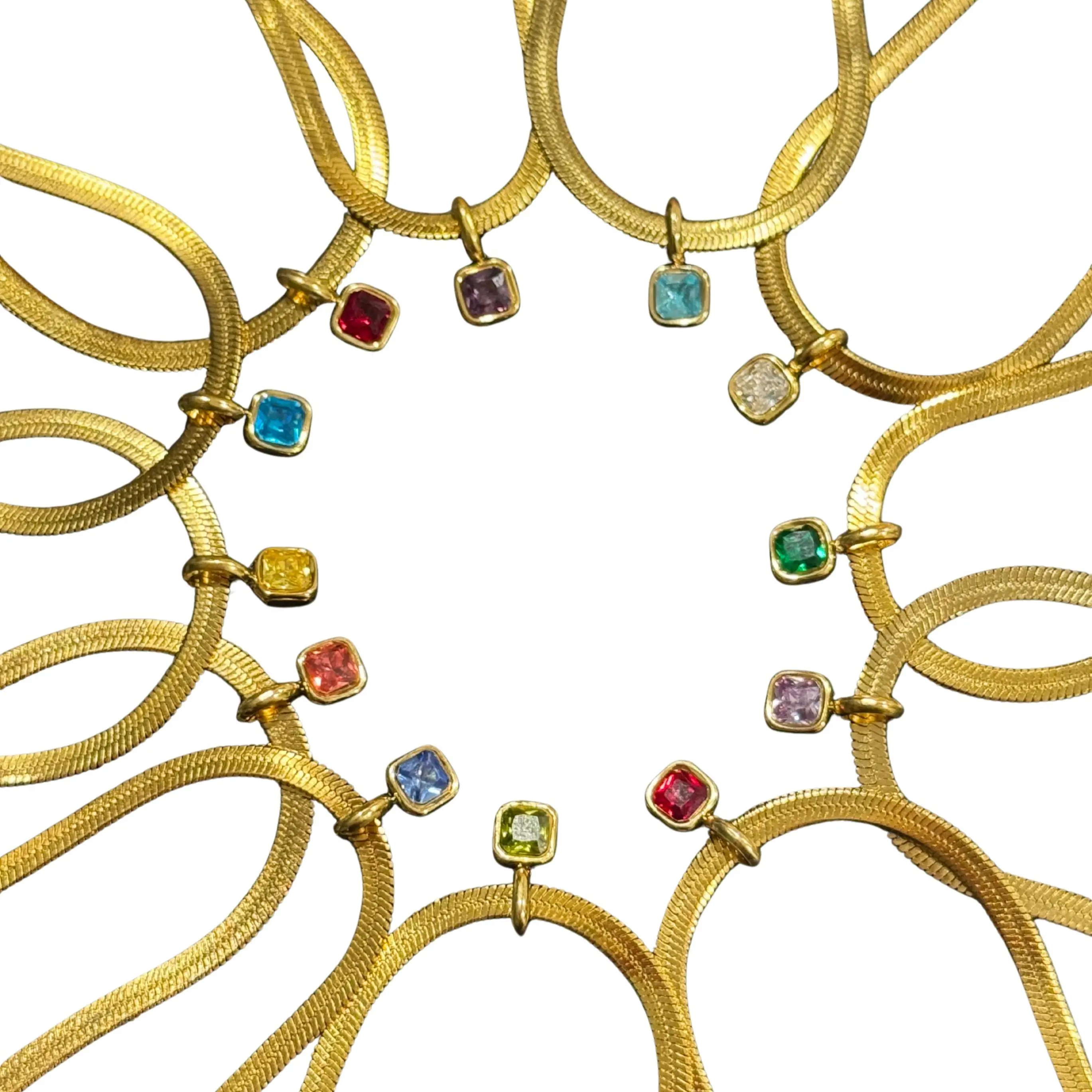 Gold - Arya Birthstone Necklace - 18k Gold Plated Stainless Steel Zirconia Stone Water Resistant Sweat Resistant Tarnish Free