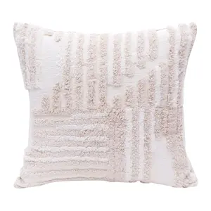 360 Stand 2-Piece Square Cushion Cover Set, 22x22x4 in Cream Striped 100% Cotton Fabric, Zipper Closure, Contemporary Indoor Home Decor Throw Pillow Covers
