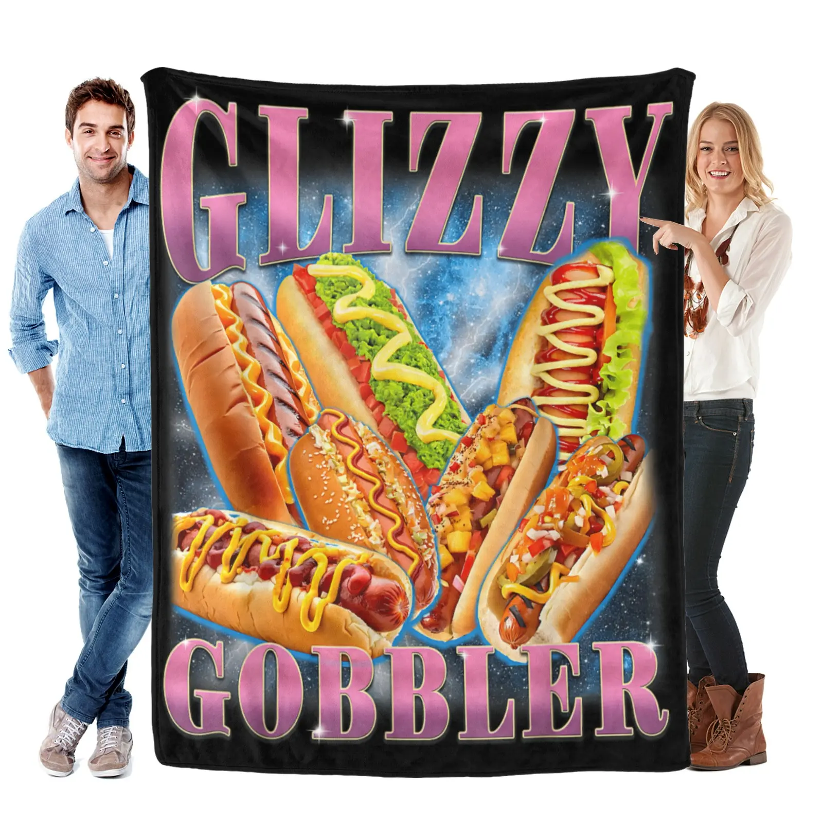 Hot Dog Glizzy Gobbler Blanket - Soft Flannel Throw for Living Room, Lounging & Gatherings, Ideal Gift for Food Fan Friends and Humor Lovers Wanting Playful Accents