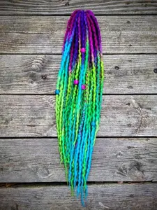 Psychedelic Orchid Accent Set of Wool Dreadlocks