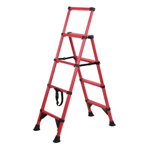 Telescoping Ladder 330LBS Foldable Herringbone Step Stool with Anti Slip Feet Lightweight Sturdy Ladder for Indoor Home Use Red 4 Step