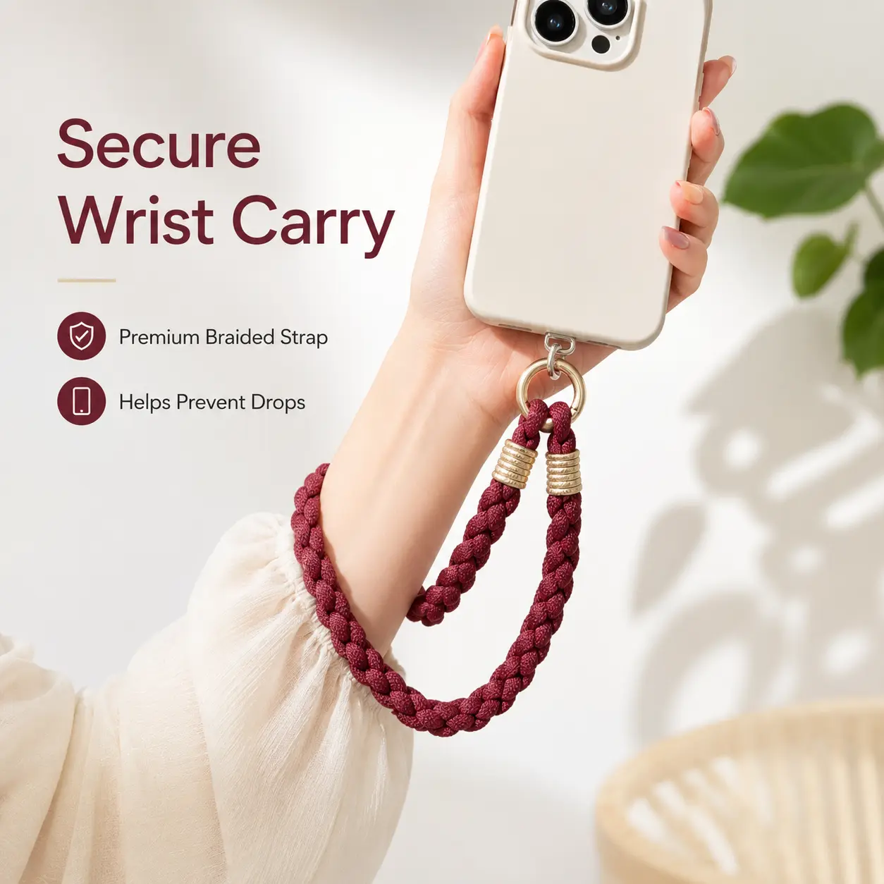 Soft Strong Braided Phone Wrist Strap, Comfort Anti-Drop Handheld Phone Lanyard, Secure Metal Ring Phone Hand Loop Accessory for All iPhone & Android Phones