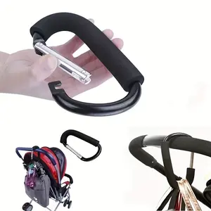 16cm/6.3inch Black Stroller Hooks For Hanging Bags Mommy Stroller Clip And Stroller Accessories Organizer Hook Carabiner Clips  Bags Holder (1/2 Pack)